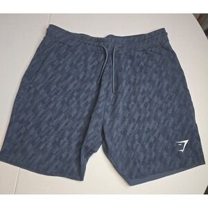 GYMSHARK Men's Large Blue With Black Honeycomb Pattern Athletic Shorts -1493